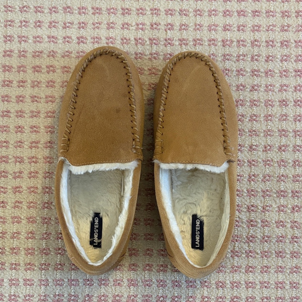 Lands' End Women's Fuzzy Lined Suede Moccasin Slippers